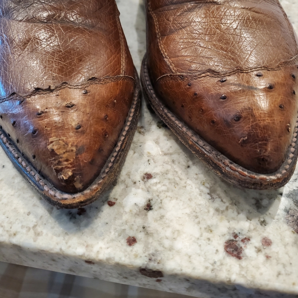Men's Tony Lama Ostrich Boots, Size 10 1/2 D. Brown. - Picture 10 of 12